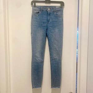 DL1961 Florence Cropped Mid Rise Instasculpt Skinny Bedazzled Jeans in Fulton
